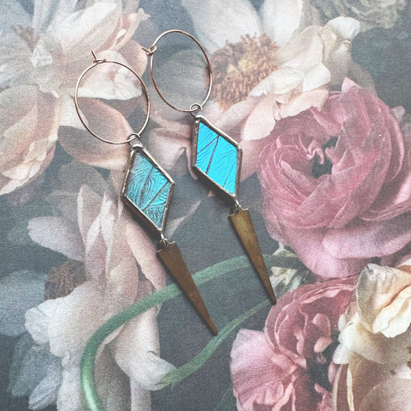 Rose Copper Brass Dagger Morpho Earrings