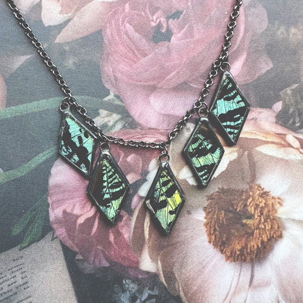 Emerald Sunset Moth Charm Necklace