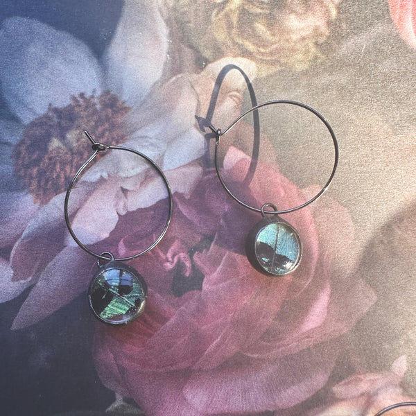 Green Sunset Moth Bevel Circle Hoops