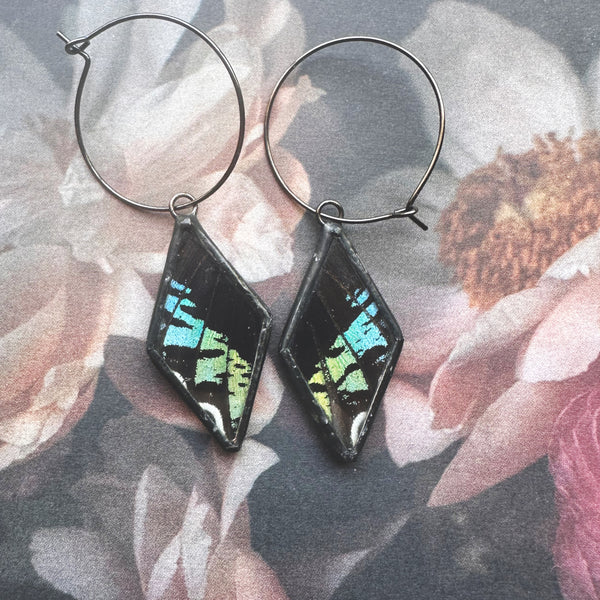 Peruvian Sunset Moth Diamond Hoop Earrings