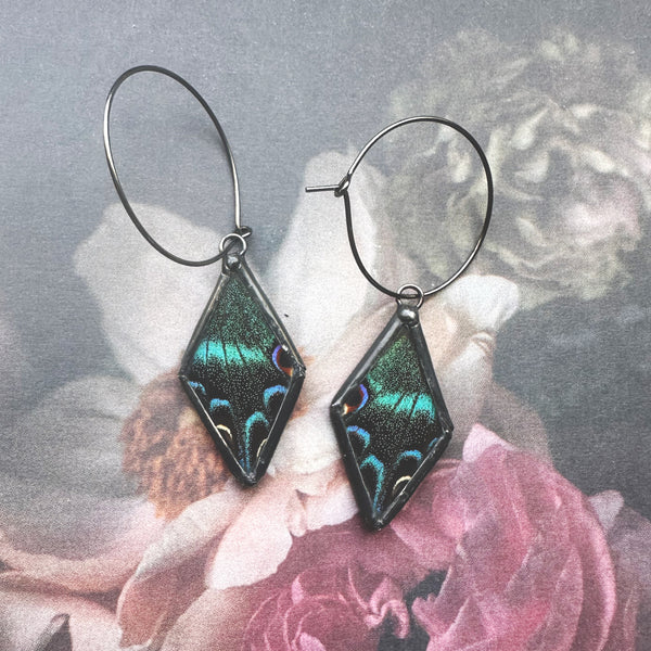 Peacock Swallowtail Diamond Hoop Earrings