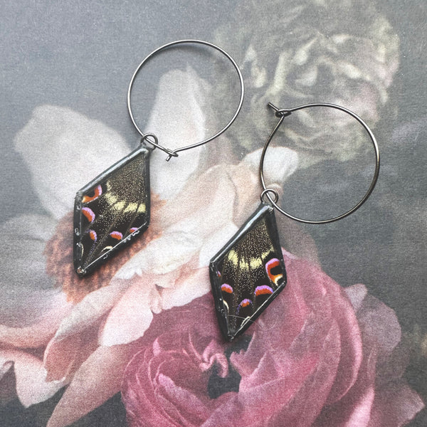 Peacock Swallowtail Diamond Hoop Earrings