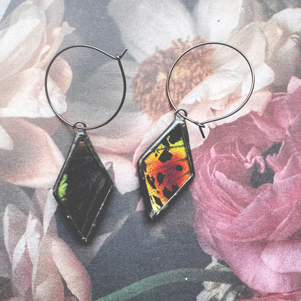 Rainbow Sunset Moth Diamond Hoop Earrings