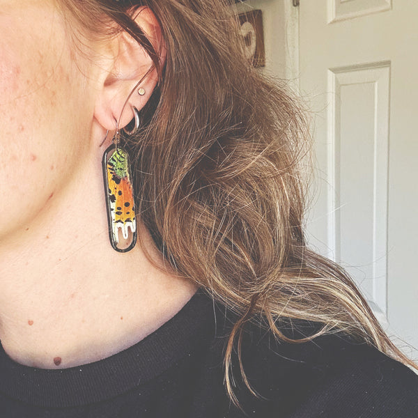 Rainbow Sunset Moth Long Portal Earrings