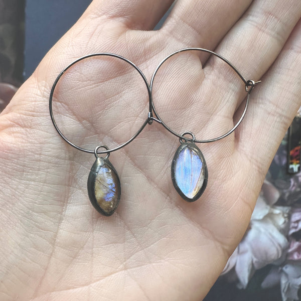 Mother of Pearl (Moonstone) Morpho Portis Mini Marquis Earrings