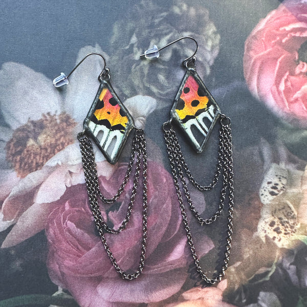 Rainbow Sunset Moth Dripping Diamond Earrings