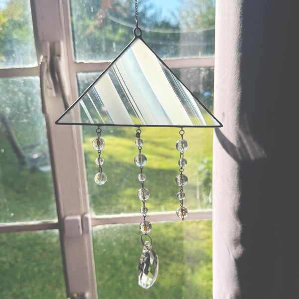 White Marbled Triangle Sparkle Window Hanger