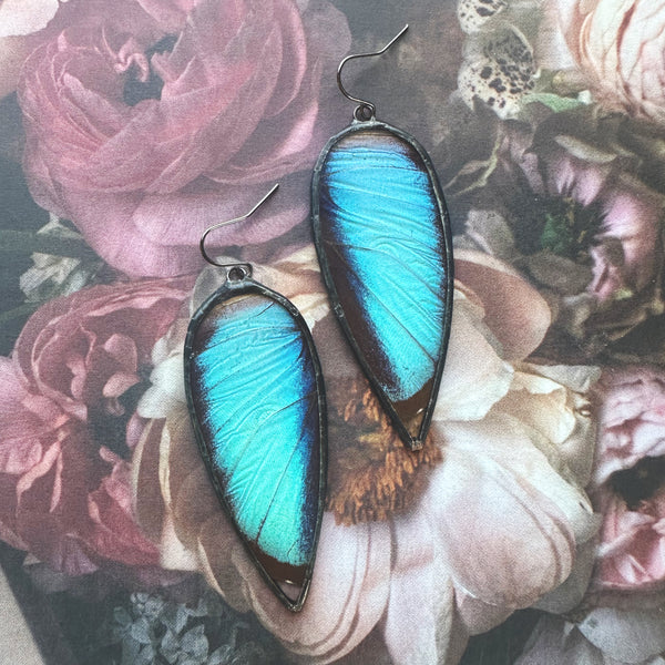 Large Teardrop Morpho Achilles Earrings