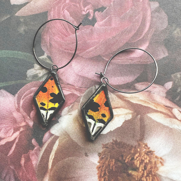 Rainbow Sunset Moth Diamond Hoop Earrings