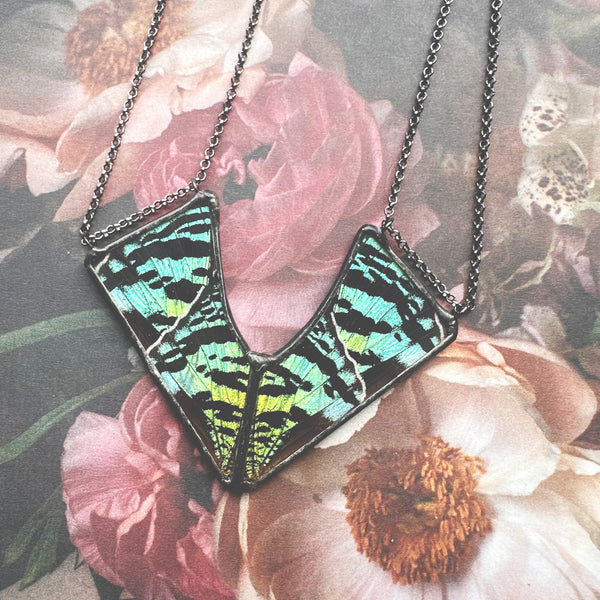Emerald Green Sunset Moth Statement Sweep Pendant