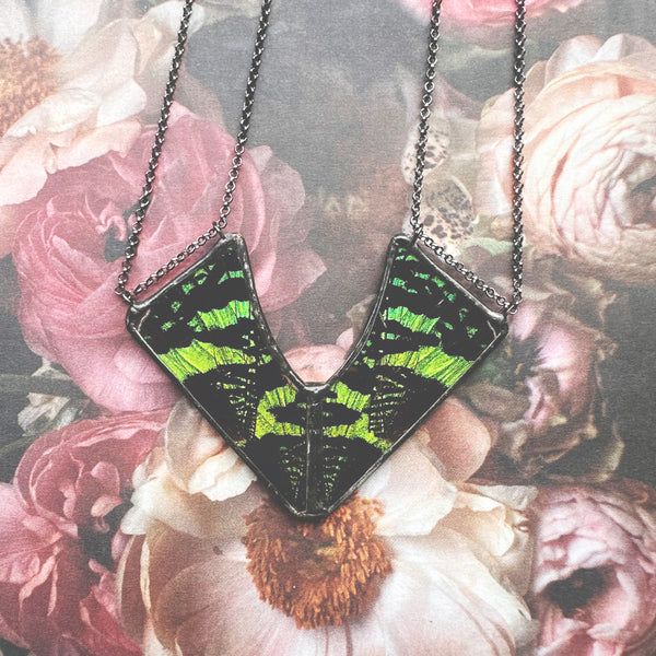 Emerald Green Sunset Moth Statement Sweep Pendant