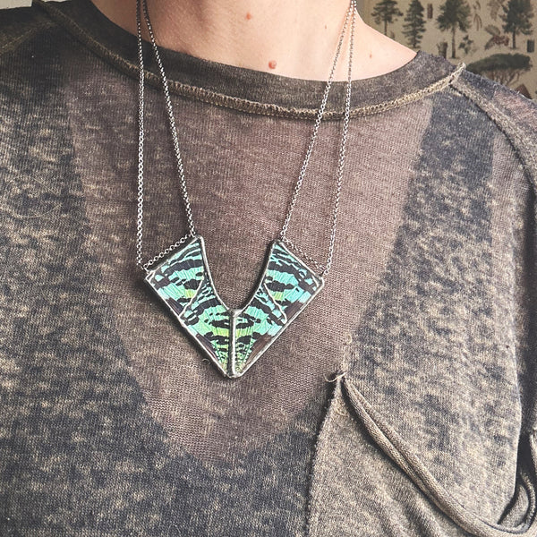 Emerald Green Sunset Moth Statement Sweep Pendant
