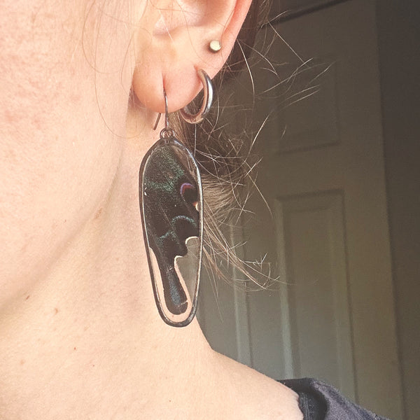 Peacock Swallowtail Long Oval Earrings