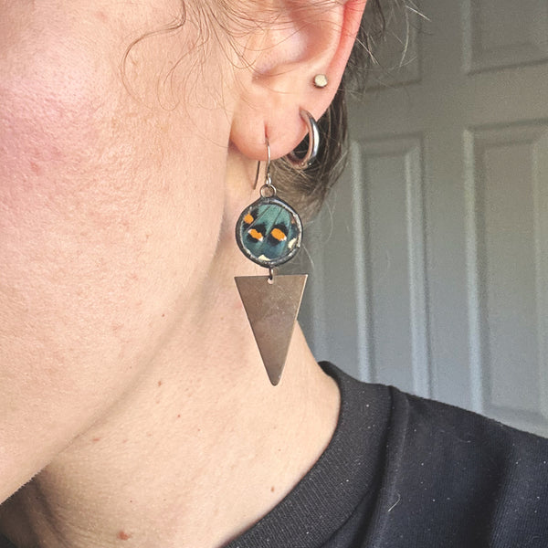 Pipeline Swallowtail Brass Triangle Earrings