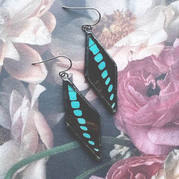 Blue Triangle Butterfly Diamond Earrings