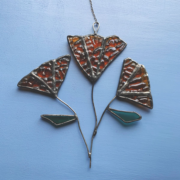 Orange Bubble Glass Poppies Window Hanging