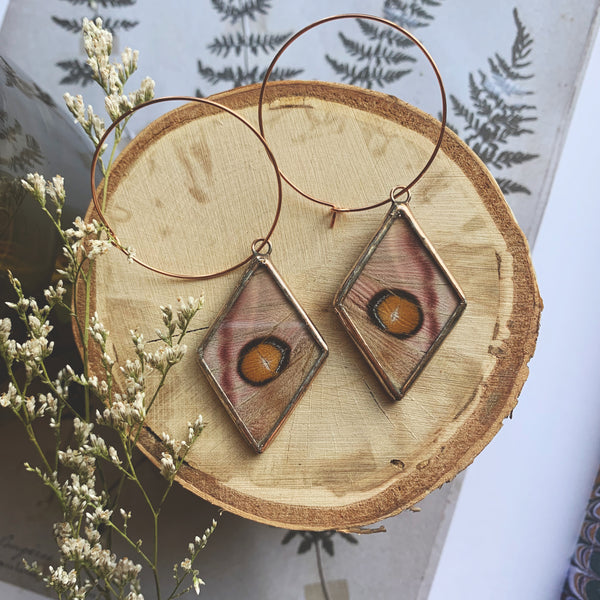 Rose Copper Madagascan Bullseye Moth Diamond Hoops