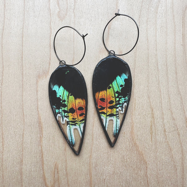 Large Teardrop Rainbow Sunset Moth Earrings