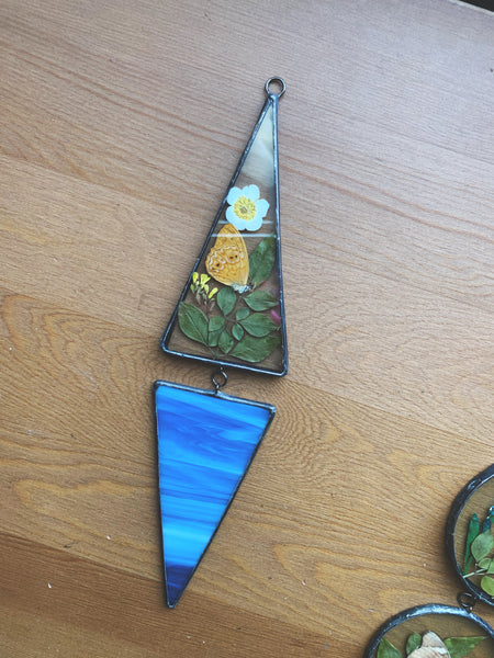 Sky Blue Marbled Glass Butterfly Triangle Portal Wall Hanger