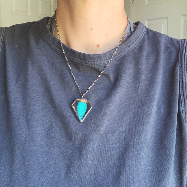 Shaded Blue Leafwing Gemstone Pendant