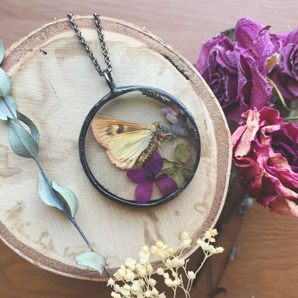 Garden Portal - Yellow Moth + Violet Flowers