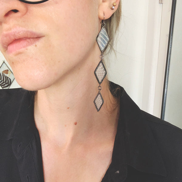 Corn Snake Shed Diamond Drop Earrings