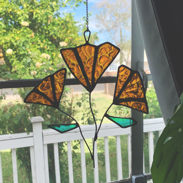 Orange Bubble Glass Poppies Window Hanging