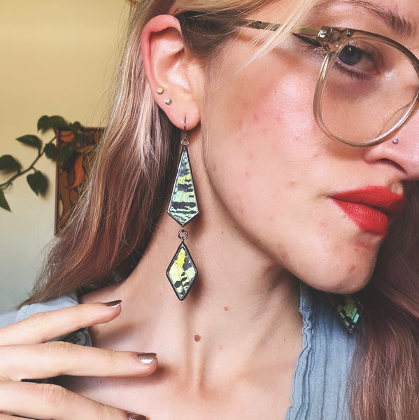 Inversion Green Sunset Moth Earrings