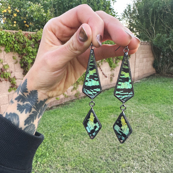 Inversion Green Sunset Moth Earrings