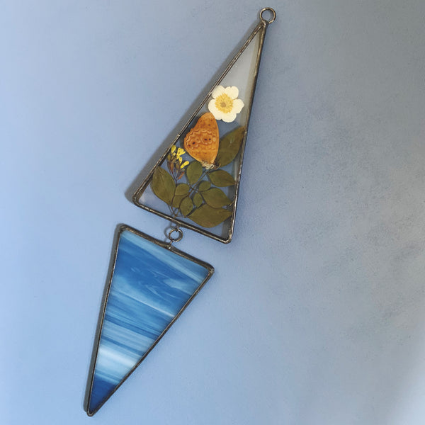 Sky Blue Marbled Glass Butterfly Triangle Portal Wall Hanger