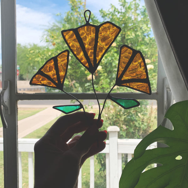 Orange Bubble Glass Poppies Window Hanging