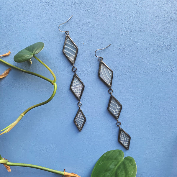 Corn Snake Shed Diamond Drop Earrings