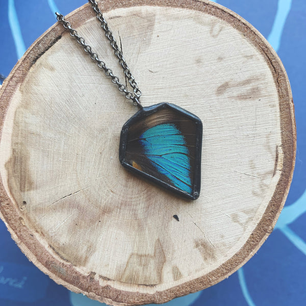 Shaded Blue Leafwing Gemstone Pendant